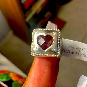 Brighton “openhearted” ring with tag stone is pink heart